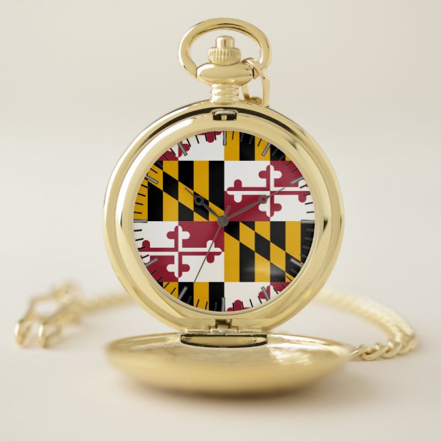 Patriotic Pocket Watch with Flag of Maryland (Inside)