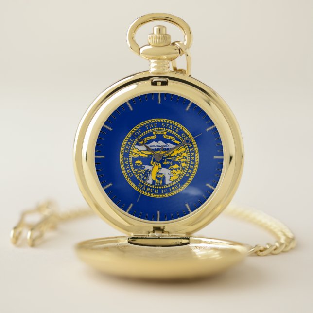 Patriotic Pocket Watch with Flag of Nebraska (Inside)