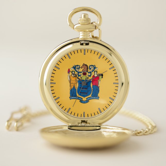 Patriotic Pocket Watch with Flag of New Jersey (Inside)