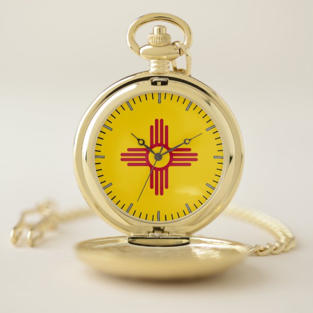Patriotic Pocket Watch with Flag of New Mexico (Inside)