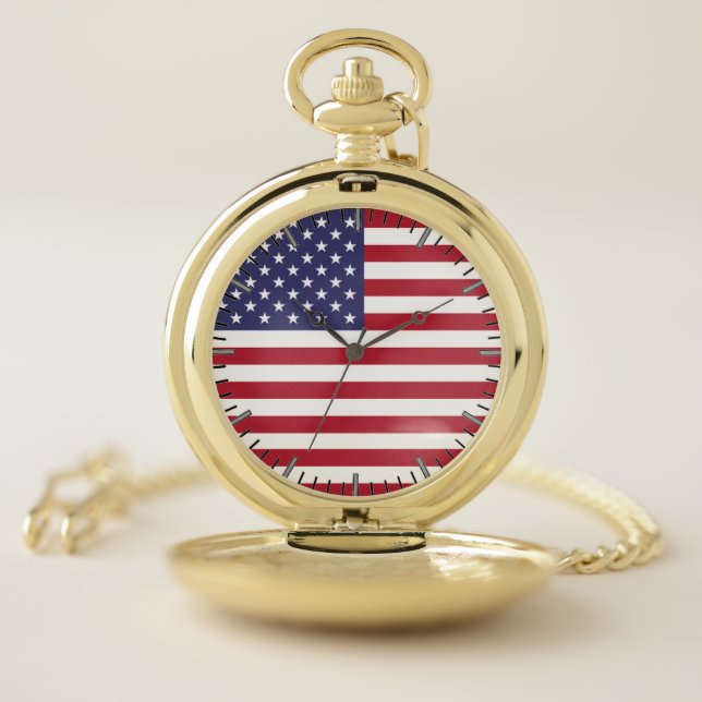 Patriotic Pocket Watch with Flag of USA (Inside)