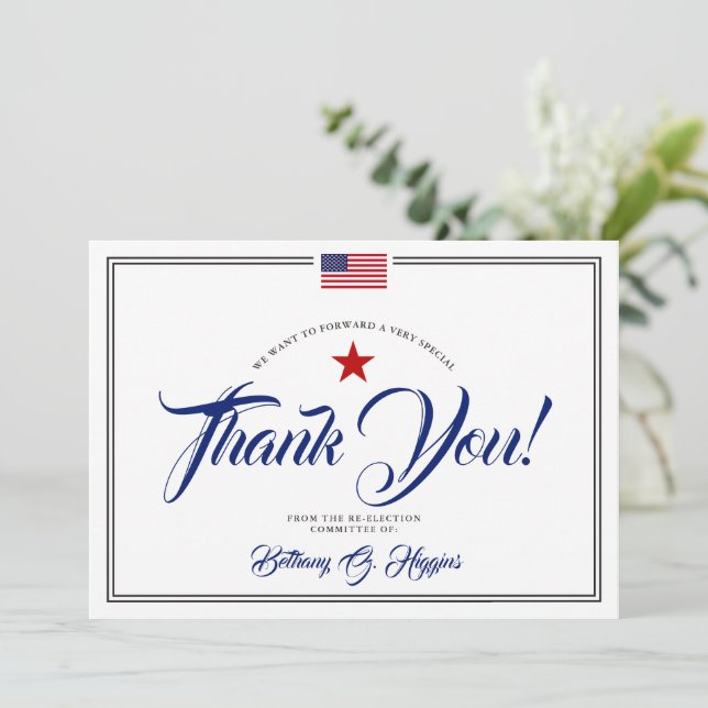 Patriotic Political Donation Thank You Card (Standing Front)