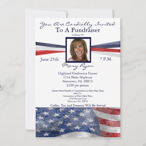 Patriotic Political Fundraiser Invitation w Photo