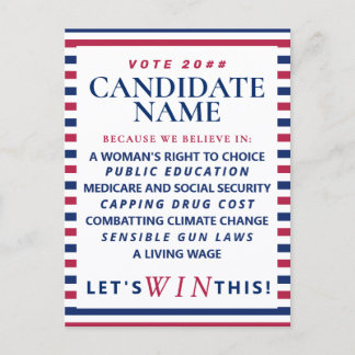 Patriotic Political Vote Blue Democrat Campaign  Invitation Postcard