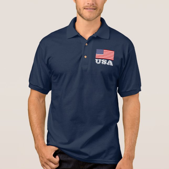 Patriotic polo shirt with American flag | USA (Front)