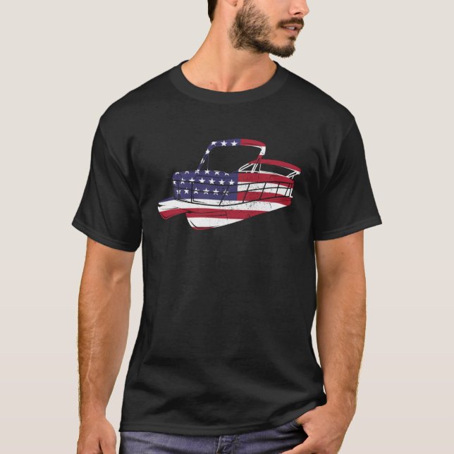 Patriotic Pontoon Captain Boat 4th of July Men USA T-Shirt (Front)
