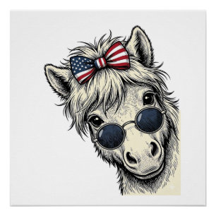 Patriotic Pony With Sunglasses Vintage Vector Desi Poster