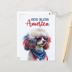 Patriotic Poodle, God Bless America Postcard