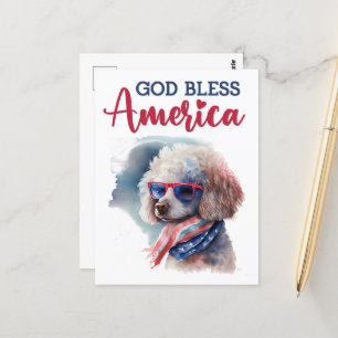 Patriotic Poodle, God Bless America Postcard