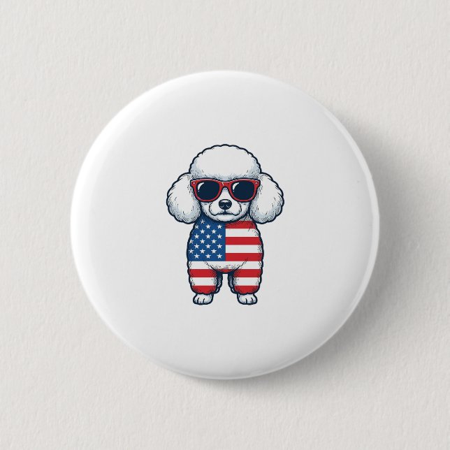 Patriotic Poodle in Sunglasses Vector Design_1 Button (Front)