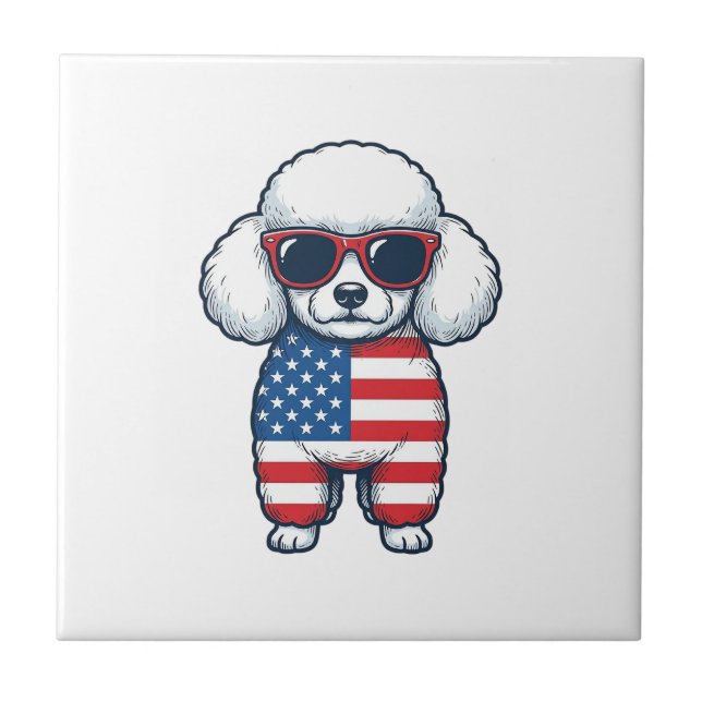 Patriotic Poodle in Sunglasses Vector Design_1 Ceramic Tile (Front)