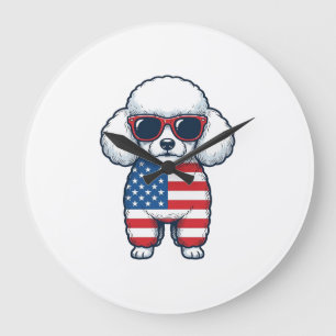 Patriotic Poodle in Sunglasses Vector Design_1 Large Clock