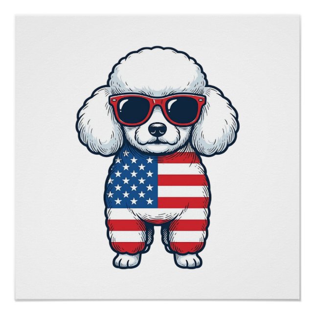 Patriotic Poodle in Sunglasses Vector Design_1 Poster (Front)
