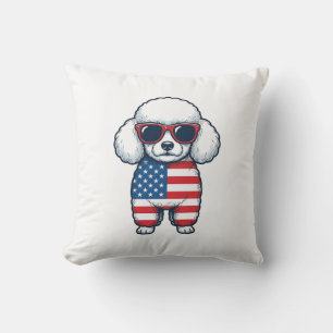 Patriotic Poodle in Sunglasses Vector Design_1 Throw Pillow