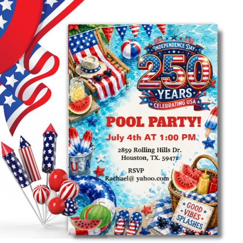 Patriotic Pool Party Americana BBQ Celebration Invitation