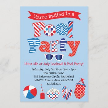 Patriotic Pool Party Invitation - Red White Blue by modernmaryella at Zazzle