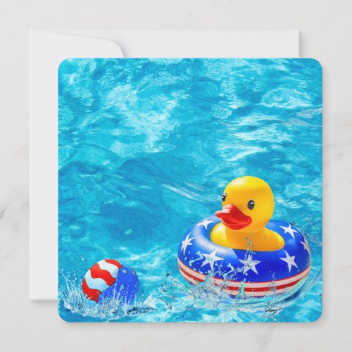 Patriotic Pool Party With Yellow Duck Invitation