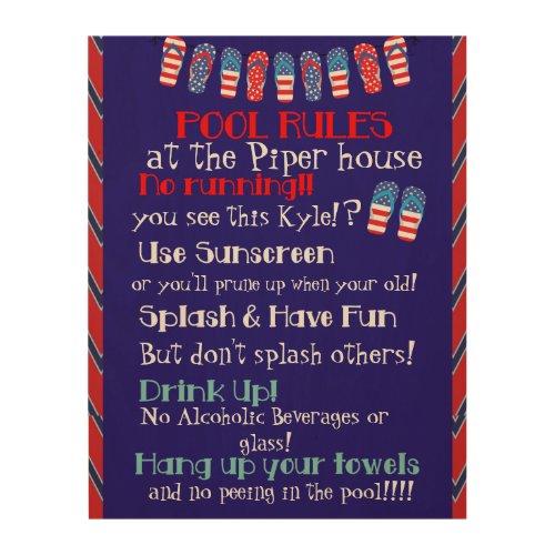 Patriotic Pool Rules Customize name and Rules Wood Wall Art