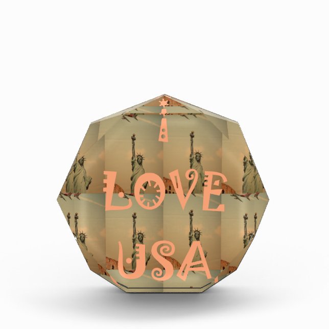 Patriotic Pop Art: "I Love USA" Graphic Art Design Acrylic Award (Front)