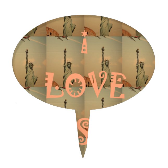 Patriotic Pop Art: "I Love USA" Graphic Art Design Cake Topper (Front)