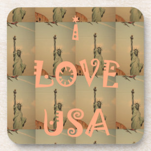 Patriotic Pop Art: "I Love USA" Graphic Art Design Drink Coaster
