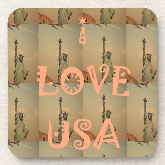 Patriotic Pop Art: "I Love USA" Graphic Art Design Drink Coaster (Front)