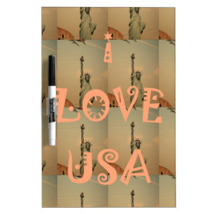 Patriotic Pop Art: "I Love USA" Graphic Art Design Dry-Erase Board