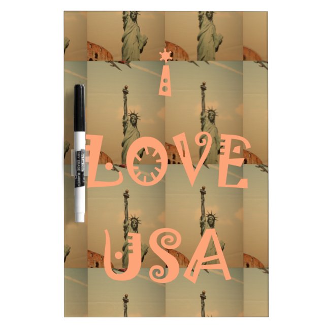 Patriotic Pop Art: "I Love USA" Graphic Art Design Dry-Erase Board (Front)