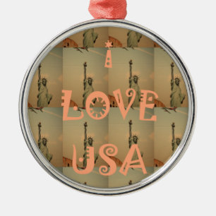 Patriotic Pop Art: "I Love USA" Graphic Art Design Metal Ornament