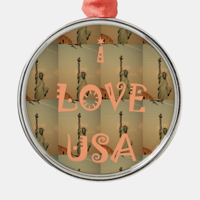 Patriotic Pop Art: "I Love USA" Graphic Art Design Metal Ornament (Front)