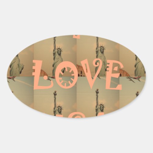 Patriotic Pop Art I Love USA Graphic Art Design Oval Sticker