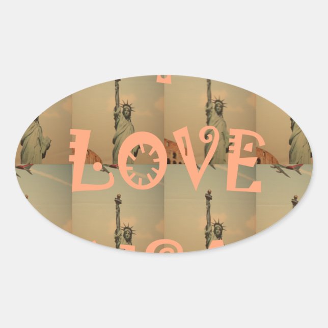 Patriotic Pop Art: "I Love USA" Graphic Art Design Oval Sticker (Front)