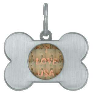 Patriotic Pop Art: "I Love USA" Graphic Art Design Pet Tag