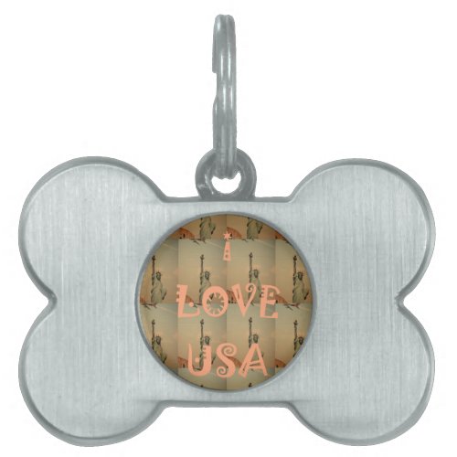 Patriotic Pop Art I Love USA Graphic Art Design Pet Tag