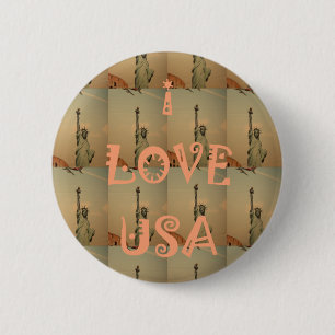 Patriotic Pop Art: "I Love USA" Graphic Art Design Pinback Button