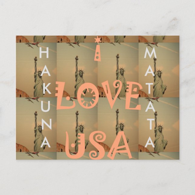Patriotic Pop Art: "I Love USA" Graphic Art Design Postcard (Front)