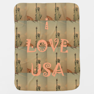 Patriotic Pop Art: "I Love USA" Graphic Art Design Receiving Blanket