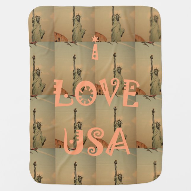 Patriotic Pop Art: "I Love USA" Graphic Art Design Receiving Blanket (Front)