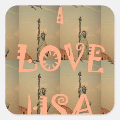 Patriotic Pop Art I Love USA Graphic Art Design Square Sticker