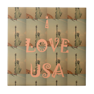 Patriotic Pop Art: "I Love USA" Graphic Art Design Tile