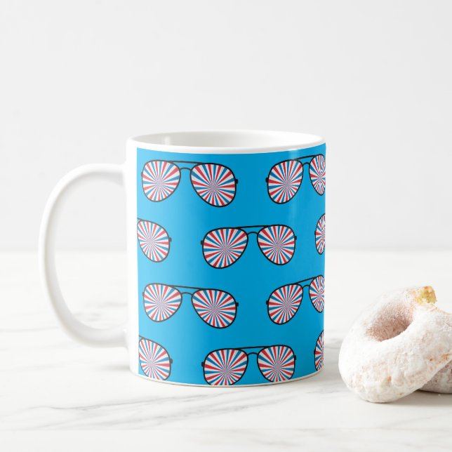 Patriotic PopArt Swirl Sunglasses Coffee Mug (With Donut)