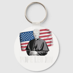 Patriotic Pope Leo Xiv Catholic American Church Ar Keychain