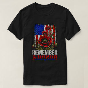 Patriotic Poppy American Flag - Remember & Honor T-Shirt