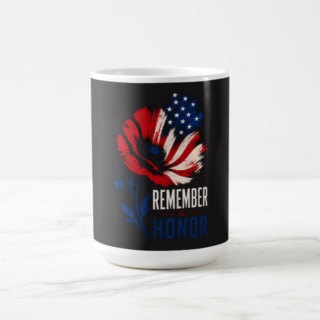 Patriotic Poppy Remember Honor American Flag Coffee Mug (Center)