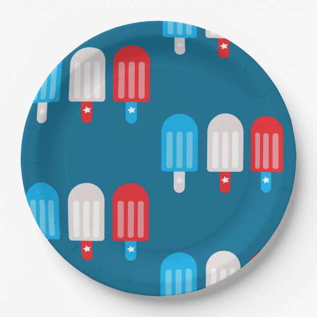 Patriotic Popsicle Pattern Paper Plates (Front)