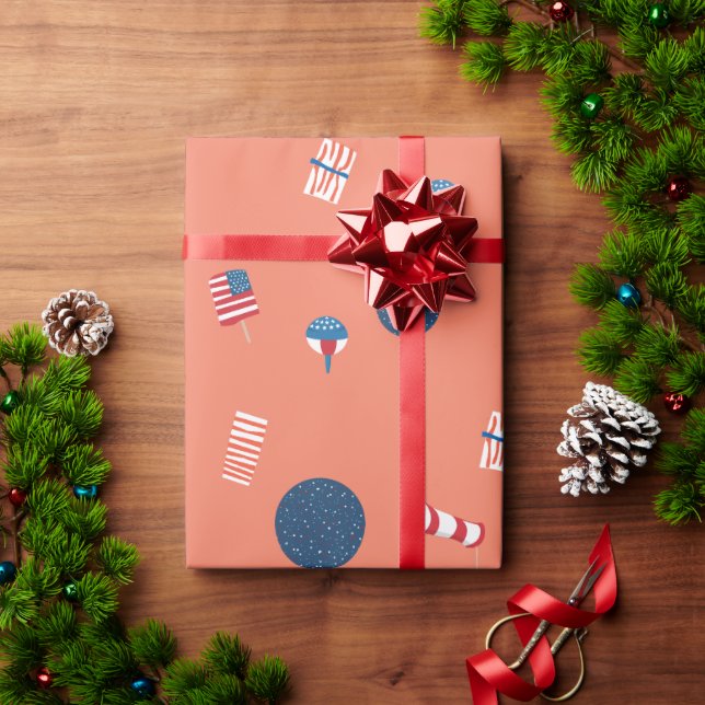 Patriotic Popsicles and Air Flags Wrapping Paper  (Holiday Gift)