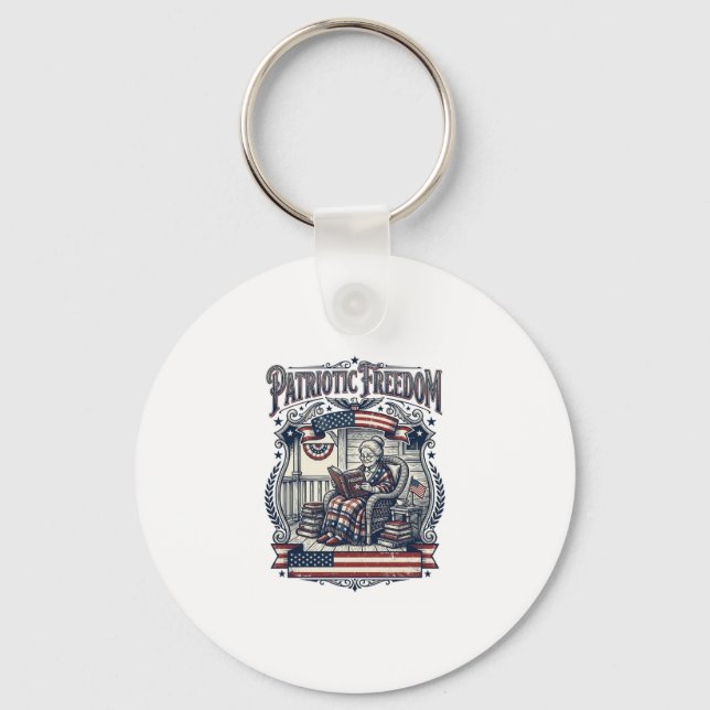 Patriotic Porch Bookworm Vector Graphic Tee Keychain (Front)