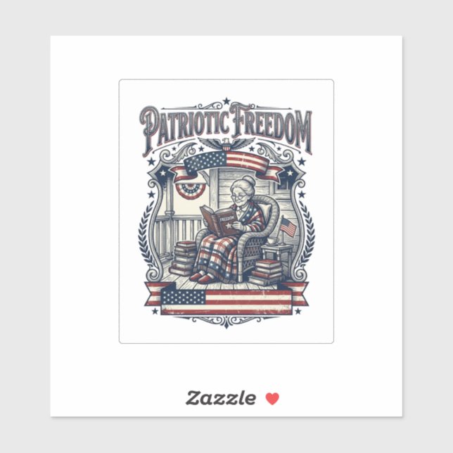 Patriotic Porch Bookworm Vector Graphic Tee Sticker (Sheet)