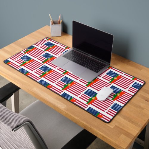 Patriotic PORTUGUESE AMERICAN Flag Map Desk Mat