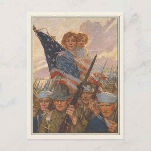 Patriotic Postcard with WWII Propaganda Poster